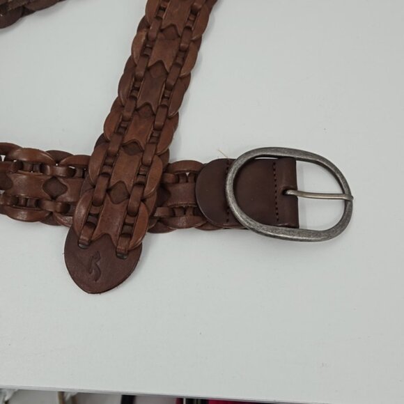 Hollister of California Genuine Leather Women Belt Brown Braided Oval Buckle - Picture 3 of 7